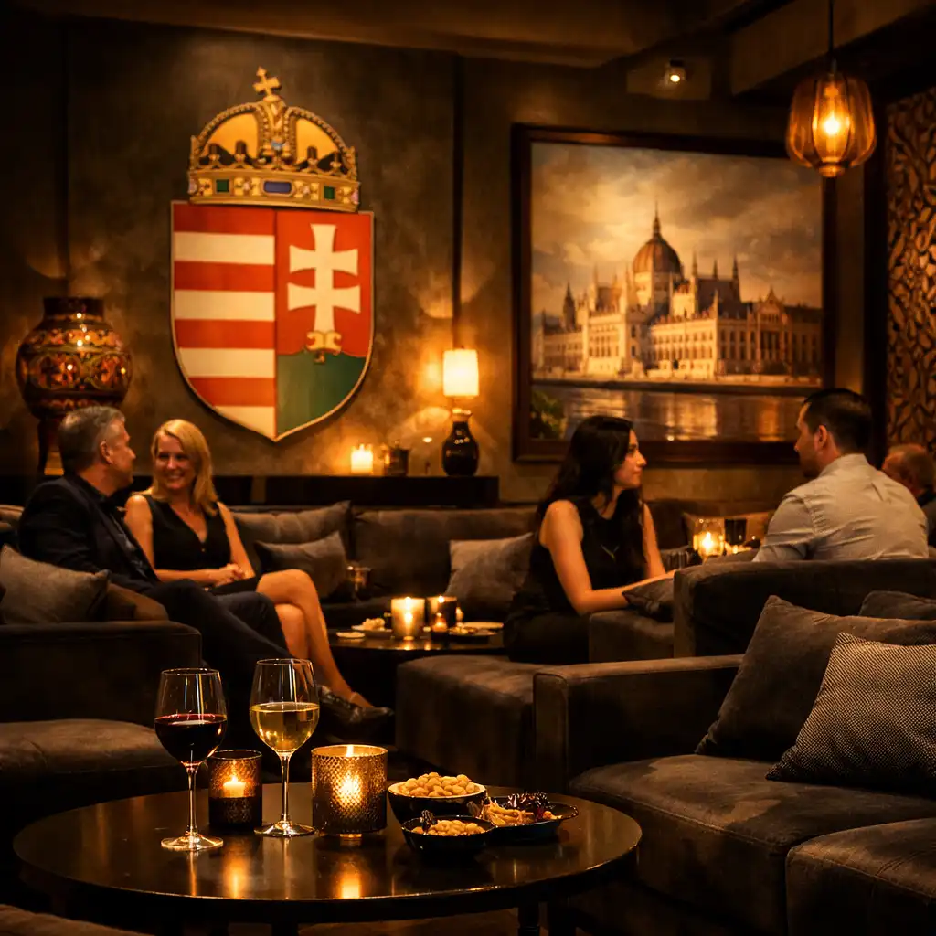 Balatovia lounge tér puha kanapékkal, hangulatvilágítással és bárpulttal